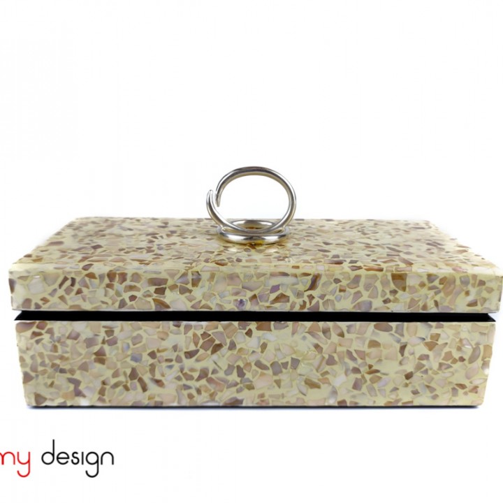 Rectangular lacquer box attached with white pearl, round knob 13*30cm